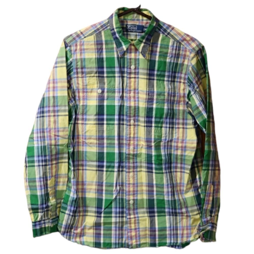 Polo Ralph Lauren Green & Yellow Plaid Button-Down Shirt Medium 100% Cotton